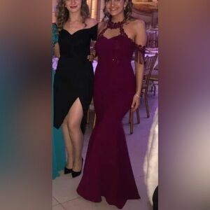 Custom Maxi Halter Jewel Dark Purple Burgundy Mesh Back Dress Size 6